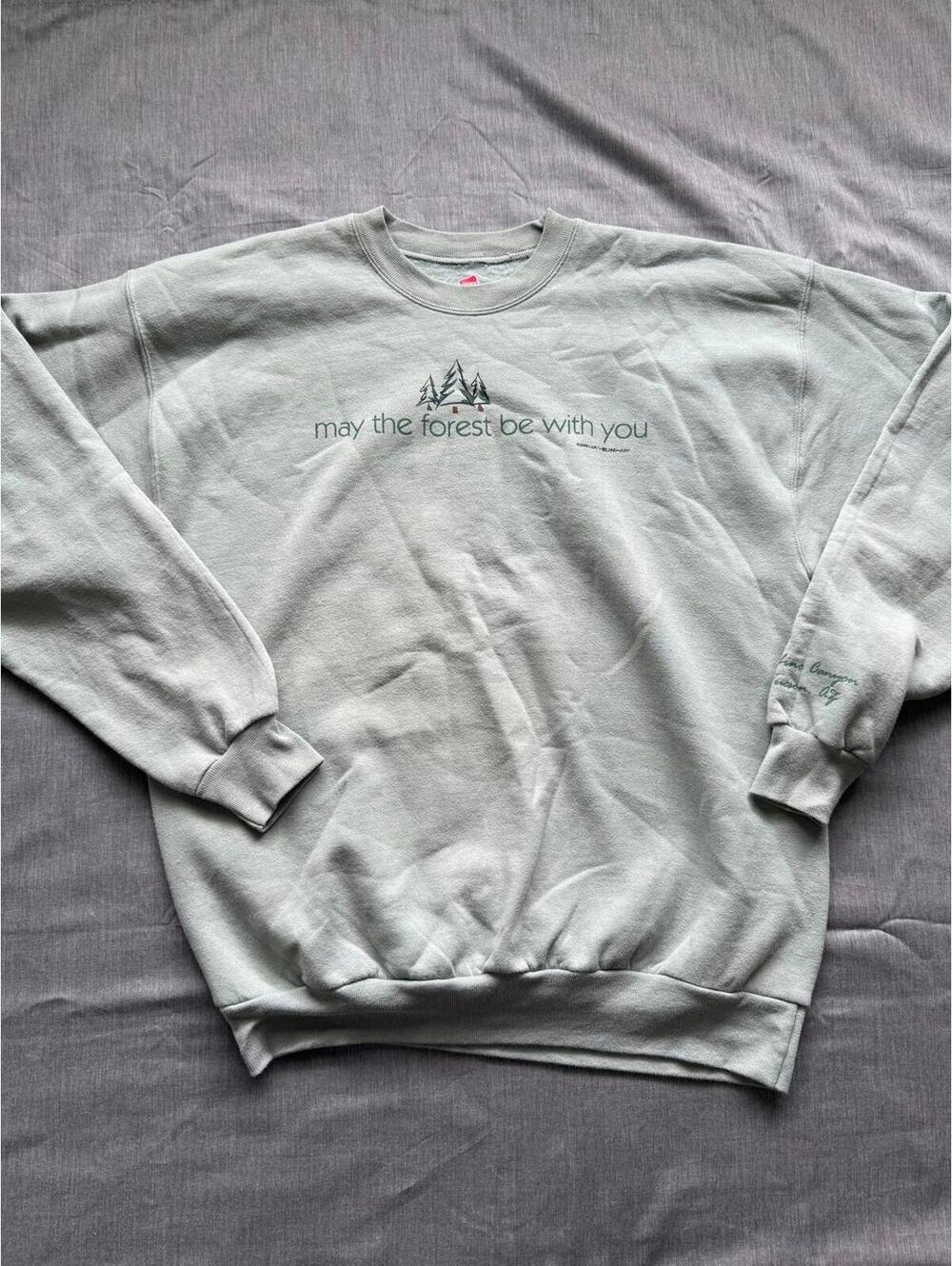 May the Forest Be With You Light Green Size Large Crew Neck Sweatshirt Trees AZ